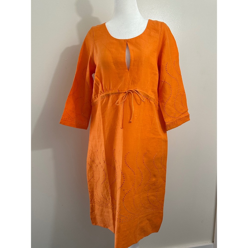 Gretchen Scott Orange Ramie Eyelet Embroidered Drawstring Dress Womens XS NWT